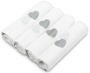 Ensemble de 4 pièces de Langes en Mousseline de LUX – <i>Silver Heart</i>