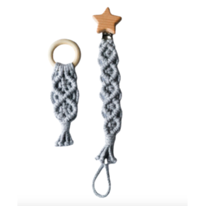 Tétine et pendentif  <i>boho gris</i>