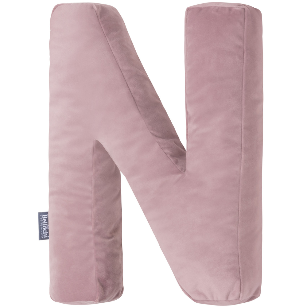 Oreiller décoratif en velours en forme de lettre N <i>rose poudré</i>