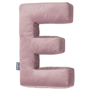 Oreiller décoratif en velours en forme de lettre E <i>rose poudré</i>