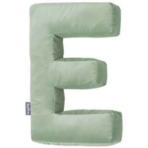 Oreiller décoratif en velours en forme de lettre E <i>olive</i>